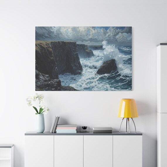 The stormy Cliff, Ocean Waves Matte Canvas Art, Coastal Wall Decor, Landscape Print, Coastal Living Gift, Seascape Hom, Ocean Lover Art