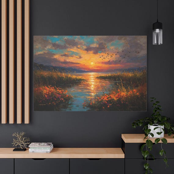 Sunset Marsh Landscape Matte Canvas | Stretched Wall Art