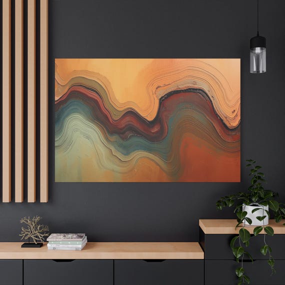 Abstract Wave Canvas Art: Modern Earth Tone Wall Decor