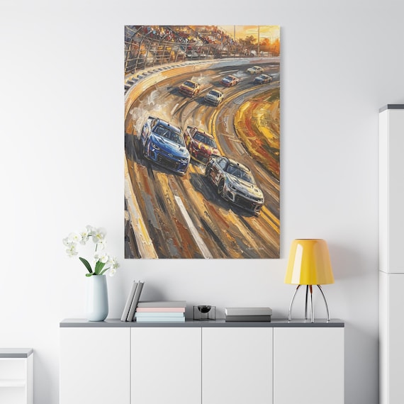 Stock Car Racing Canvas Print, High Speed Oval Track Art, Impasto Style Motorsport Painting, Man Cave Decor, Racing Fan Gift - Daytona Style