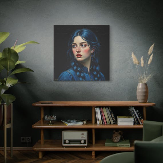 Canvas Print, Azure Gaze, Stunning Feminine Art, Wall Decor, Vintage Portrait, Elegant Gift, 36x36, Matte, Stretched