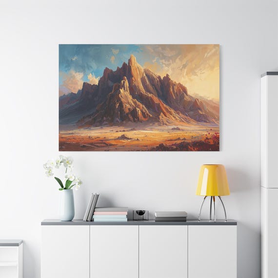 Mount Sinai Canvas Print - Biblical Mountain Art - Golden Hour Desert Landscape - Impasto Style Religious Decor