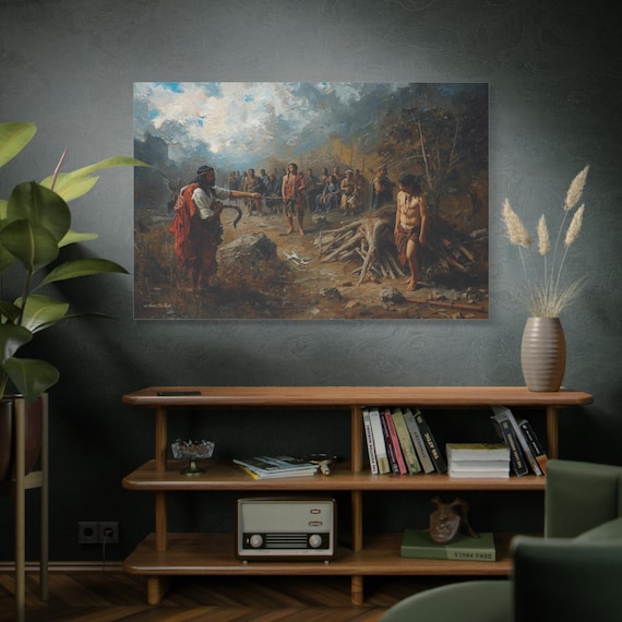 The Exchange: Price of the Land, Canvas Print, Historical Art, Gallery Art, Rustic Decor, Canvas Print, Classic Art, Living Room Art.