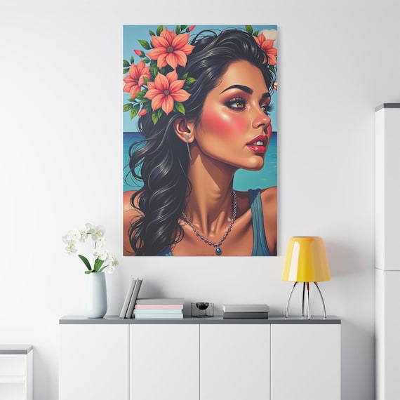 Island Muse Floral Portrait Canvas Print: Feminine Home Decor Size 40"X60"