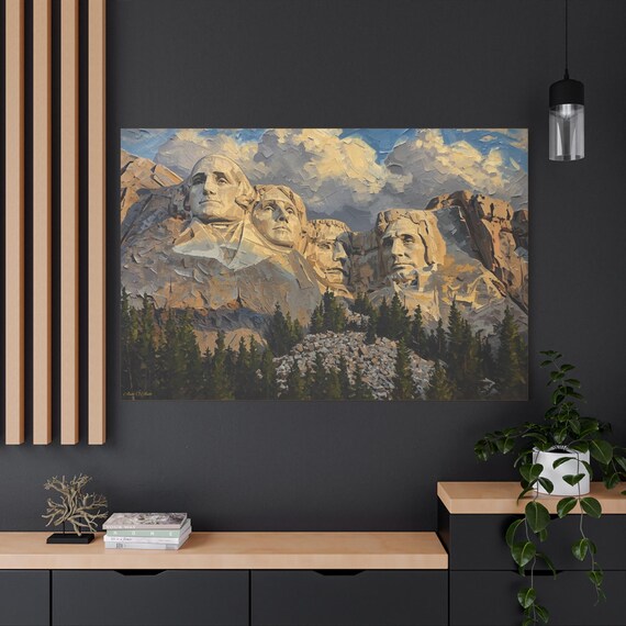 Stretched Canvas Art Print of Mount Rushmore, Vintage Wall Decor, Home Aesthetic, Nature Art, Gift for History Lovers, Living Room [...]