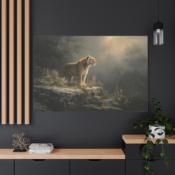Majestic Tiger Canvas Print - Misty Forest Wildlife Art - Ethereal Jungle Print - Big Cat Wall Decor - Classic Animal Oil Painting