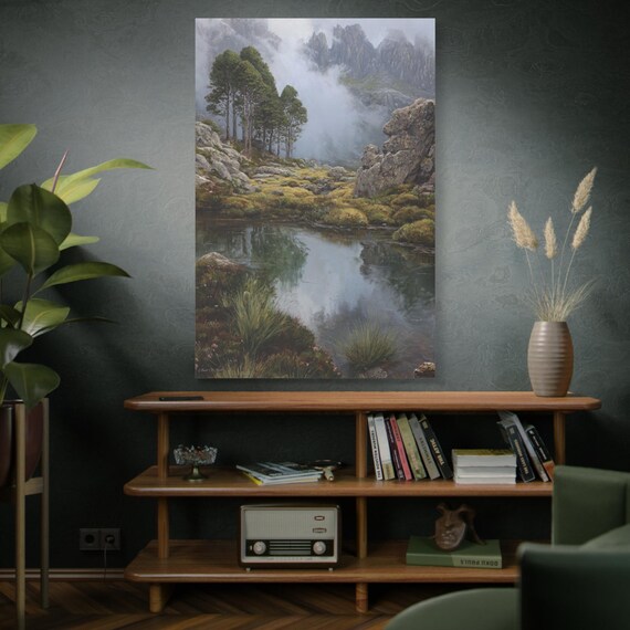 Pine Landscape Canvas Art: Nature-Inspired Mountain Scene