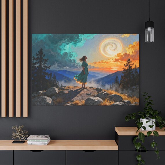 Dreamy Landscape Matte Canvas: Inspirational Woman, Mountain View Wall Art