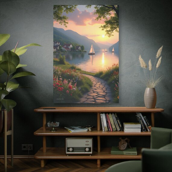 Golden Hour glow,  Serene Landscape Wall Art Print - Nautical Sunset Canvas Print, Home Decor, Gift for Nature Lovers.