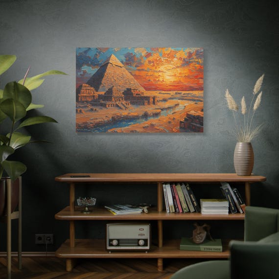 Pyramids of Giza at Sunset, Stretched Canvas Art Print, Pyramid Sunset Wall Decor, Egyptian Themed Gift, Home Decor Wall Art.