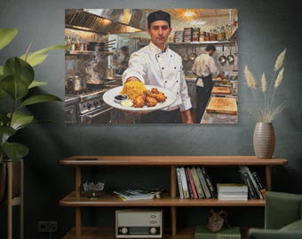 Canvas Art, Chef Kitchen Decor, Culinary Wall Art, Cooking Gift, Restaurant Wall Decor - Matte Stretched 25" Canvas, The Offering