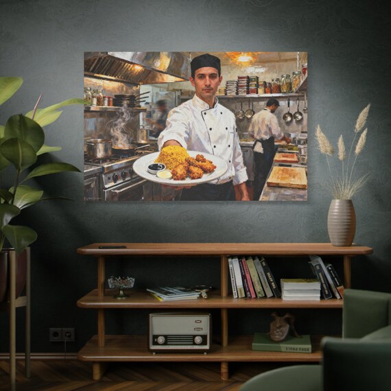 Canvas Art, Chef Kitchen Decor, Culinary Wall Art, Cooking Gift, Restaurant Wall Decor - Matte Stretched 25" Canvas, The Offering