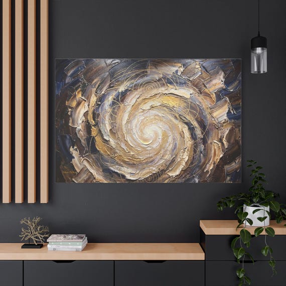 Sacred Geometry Spiral Canvas - Golden Ratio Art - Cosmic Impasto Print - Fibonacci Wall Decor - Spiritual Meditation Print