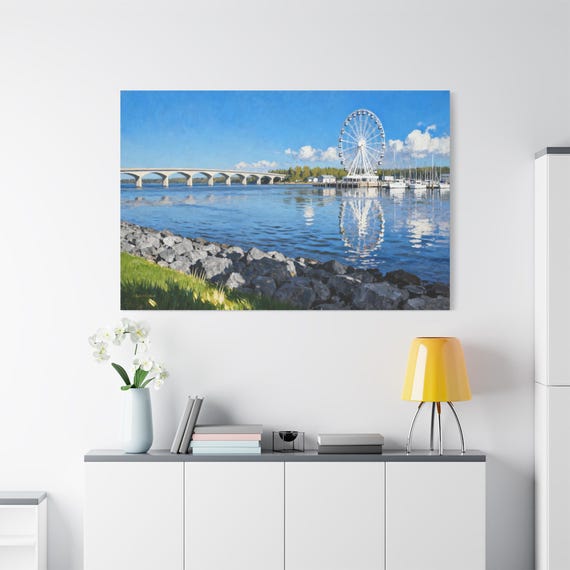 Canvas Art Print, Scenic Riverside Carousel Wall Decor, Home Decoration, Gift for Nature Lovers, Landscape Art, Coastal Decor, Matte Canvas