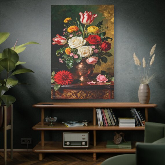 Baroque Florilegium, Canvas Art Floral Abundance, Vintage Flower Wall Decor, Boho Home Aesthetic, Gift for Her, Mother's Day Decoration