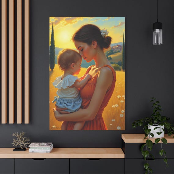 Mother and Child Wall Art, Canvas Print, Family Decor, Gift for Mom, Nursery Decor, Heartwarming Artwork