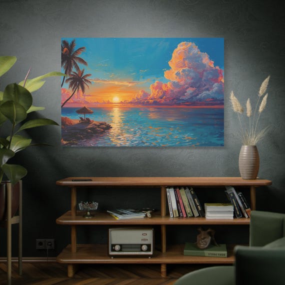 Tropical Sunset Canvas Print, Coastal Wall Art, Beach Decor, Gift for Nature Lovers, Home Office Artwork, Summer Vibes