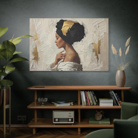 Golden Silence, Woman in Headwrap Matte Canvas Print.