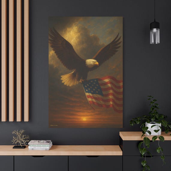 Guardian of the Flag,  Print, Patriotic Eagle Wall Decor, American Flag Art, Gifts for Veterans, Independence Day.