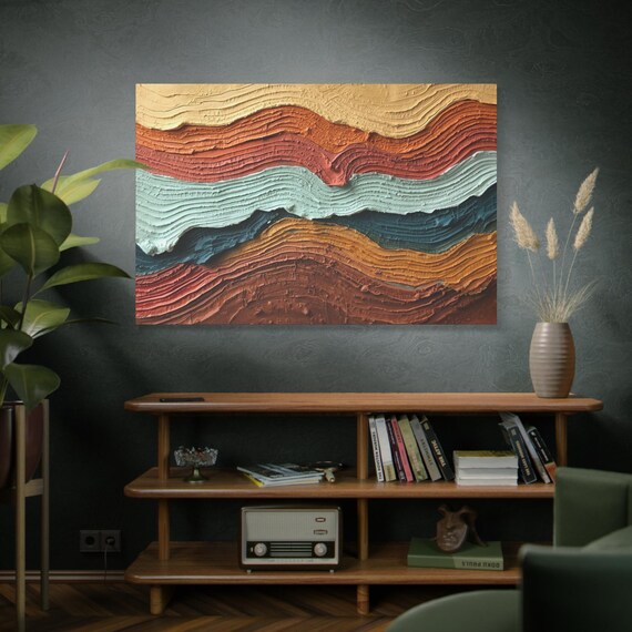 Textured Topographic Canvas Art: Chromatic Abstract Landscape Wall Decor