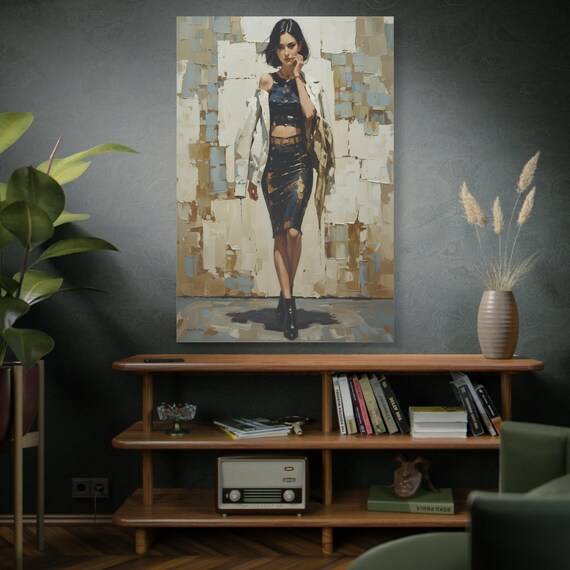 Urban Mosaic, Stylish Woman Painting Matte Canvas Print, Office Artwork, Stylish Decor, Contemporary Artwork, Fashion Art.