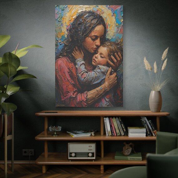 Emotional Mother and Child (C), Canvas Wall Art, Family Love Portrait, Home Decor, Gift for Mom, Nursery Wall Art, Mother's Day Decor