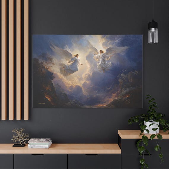 Angels Canvas Print - Classical Angel Wall Art - Impasto Renaissance print - Dark Moody Heavenly Decor - Spiritual Art - Celestial