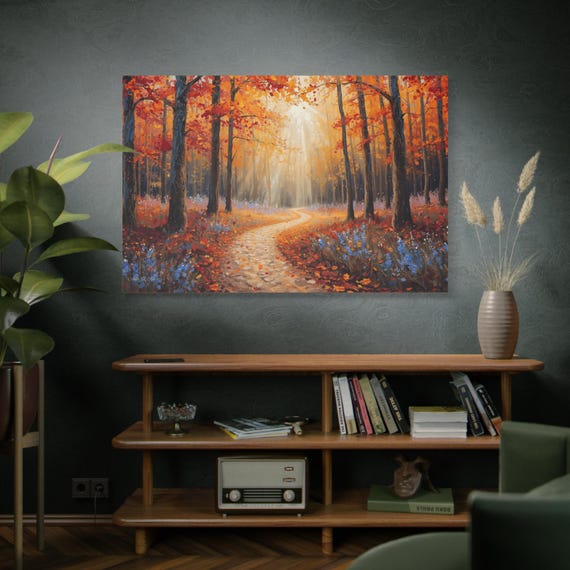 Autumn's Gateway,  Autumn Forest Path Matte Canvas Print, Suitable for Home, and Office Decor. Great Gift for Nature Lovers.