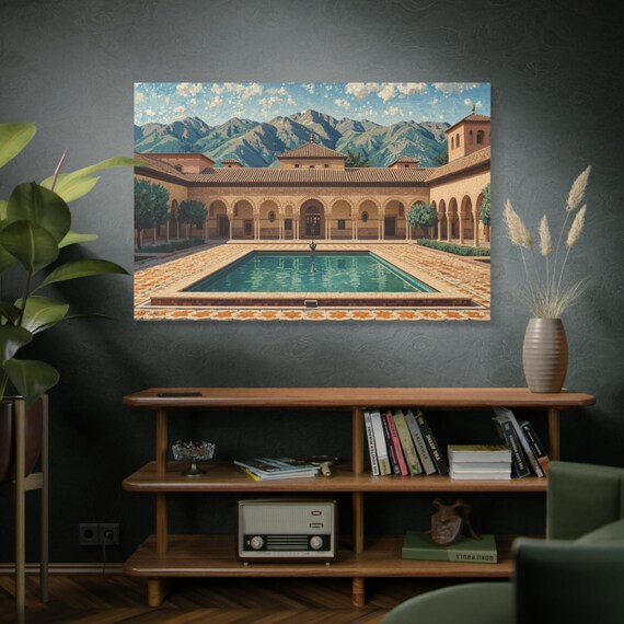 Alhambra Courtyard Canvas Print: Serene Architectural Wall Art