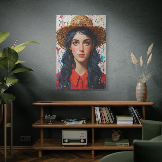 Summer Splash, Canvas Art Print, Portrait of Young Woman, Vibrant Home Decor,Pop Art Portrait, Digital Illustration, Modern Wall Art.
