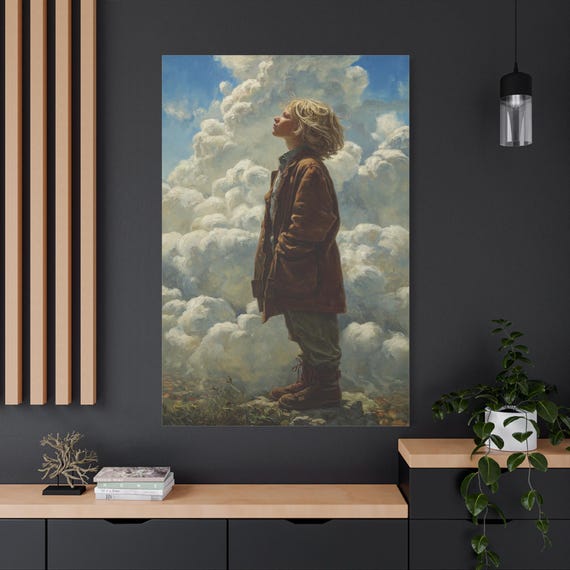 Child of the Cloud, Inspirational Matte Canvas Wall Art, Cloudy Sky Decor for Kids Room, Nature-Inspired Home Decoration.