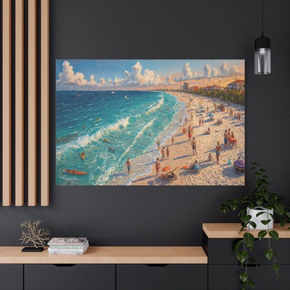 Azure Breakers Beach Day, Sunny Beach Scene Matte Canvas