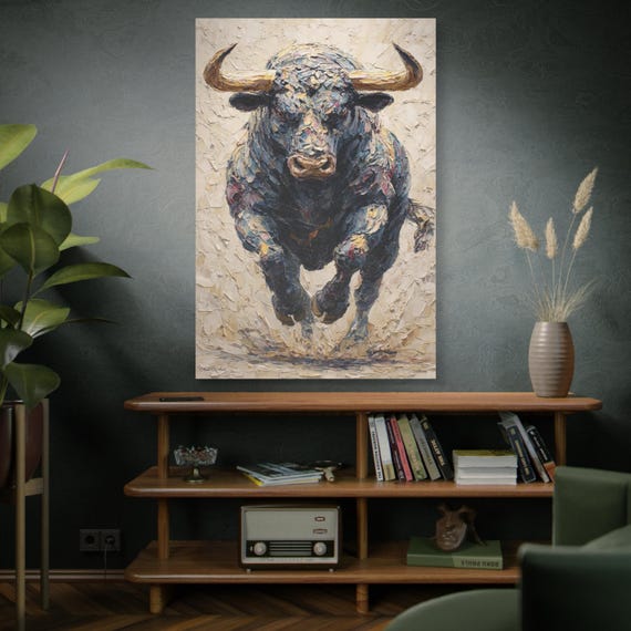 El Toro Indomitable, Charging Bull Canvas Print,  Matte Canvas Print, Office Art, Rustic Decor, Living Room Art.