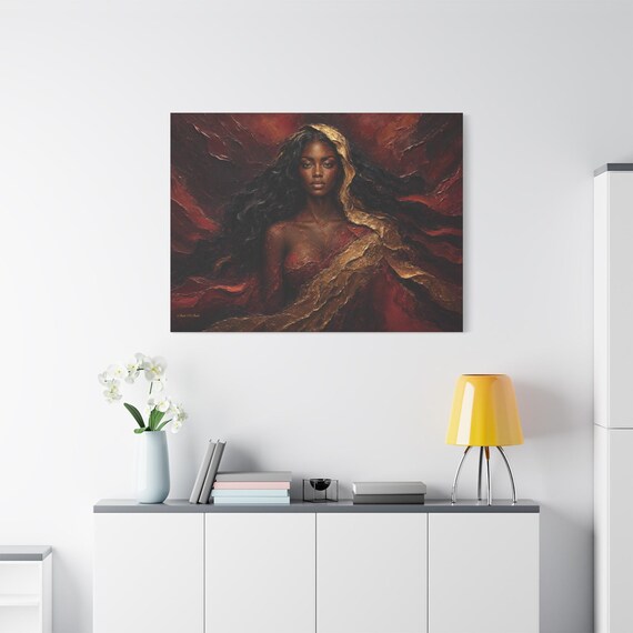Regal Woman Portrait Canvas Print - Crimson and Gold Impasto Wall Art - Dramatic Dark Glam Decor - Abstract Figure Print - Moody Room Art