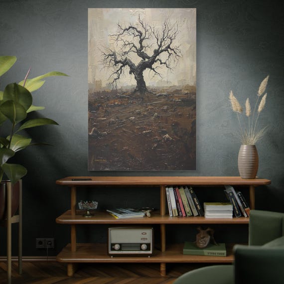 Impasto Winter Tree Canvas Print – Moody Gothic Wall Art