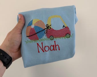 Personalized Cozy Coupe with Beach Ball Tshirt or Romper