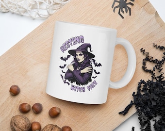 Resting Witch Face Halloween Mug: Funny Spooky Season Coffee Cup