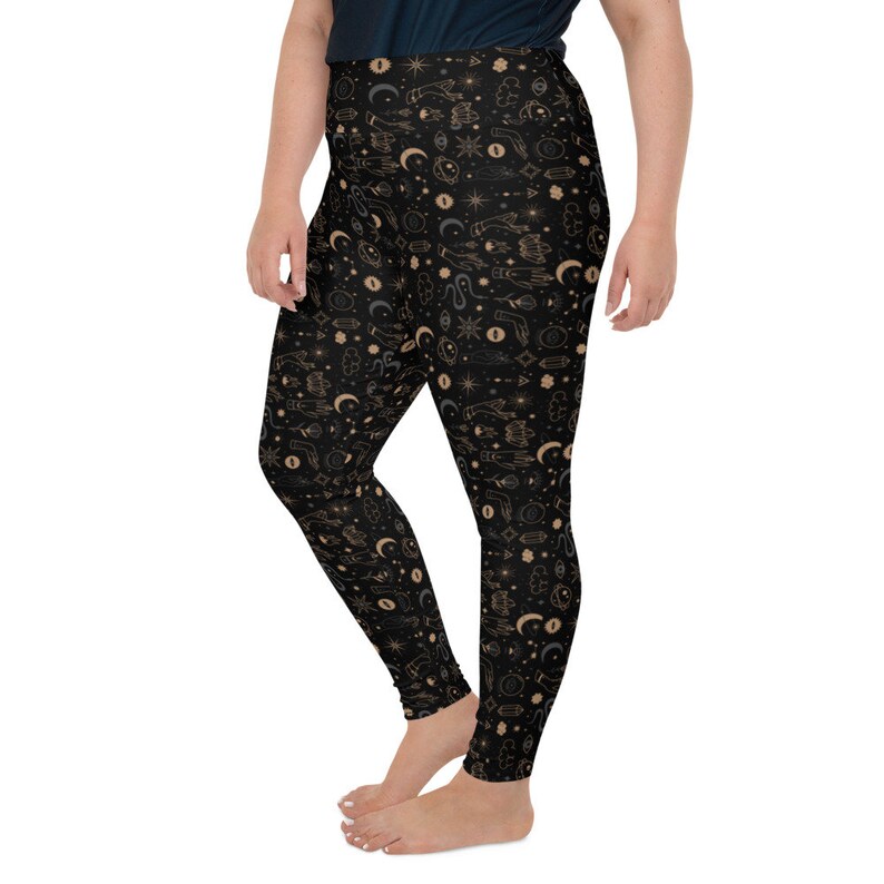 witch wicca magick Plus Sized Mystic Leggings : plus size witch leggings goth witchcraft leggings magic