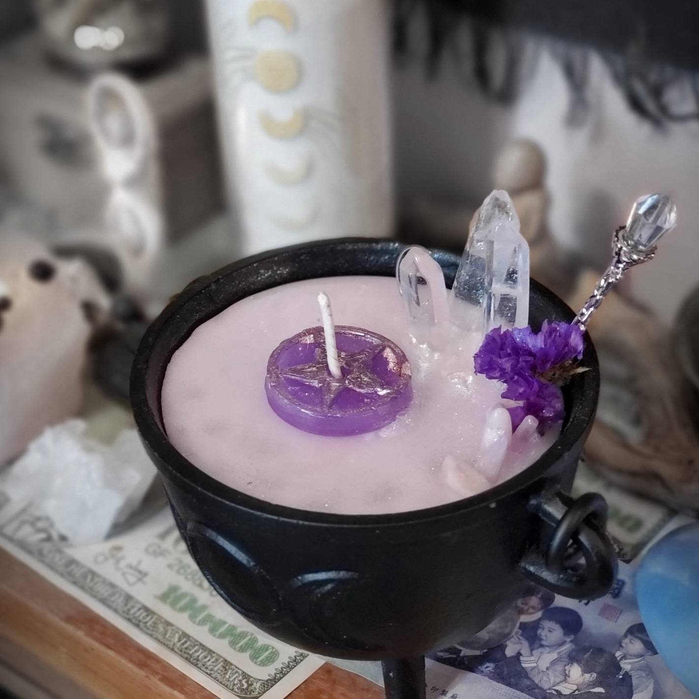 Cauldron Candles for witches/ altar ritual candle/ crystal Etsy