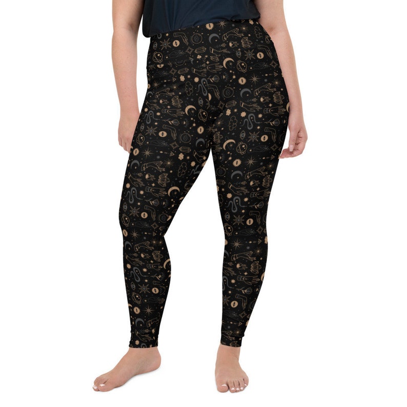 witch wicca magick Plus Sized Mystic Leggings : plus size witch leggings goth witchcraft leggings magic
