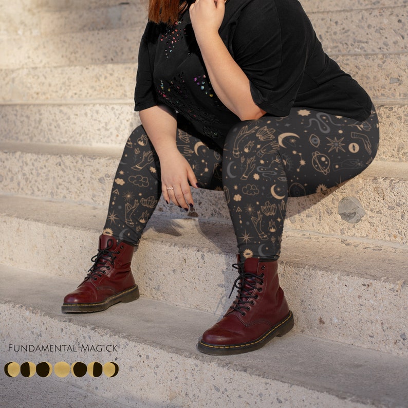 witch wicca magick Plus Sized Mystic Leggings : plus size witch leggings goth witchcraft leggings magic