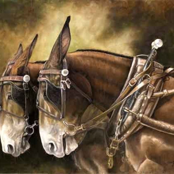 Bit by Bit- a  pastel drawing from artist Wendy Leedy's mule collection- fine art print, signed