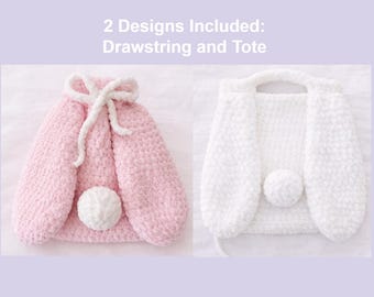 Crochet Bunny Bag Pattern: Drawstring or Tote Easter Gift (PDF)
