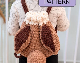 Crochet Eevee-Inspired Drawstring Backpack Pattern | Plush Yarn Amigurumi Bag PDF | Beginner-Friendly