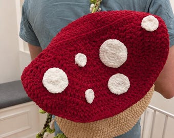 Crochet Mushroom Backpack Pattern PDF, Oversized Rucksack, Cottagecore Bag (Digital Download)