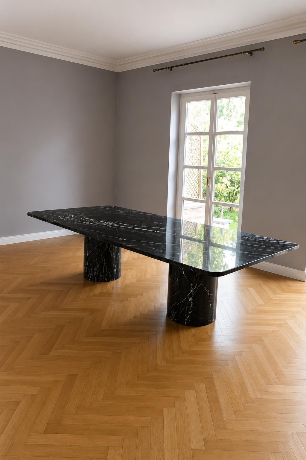 Solid Rectangular Marble Dining Table – Natural Stone Table With 2 ...