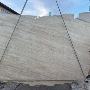 Eettafel van travertijn, rechthoekig, massief hout – tafel van natuursteen met 2 cilindrische poten – moderne eettafel, marmeren tafel afbeelding 11