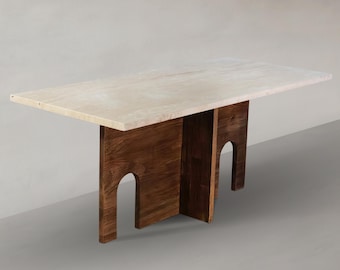 Coffee table made of travertine and solid oak | Handcrafted living room table | Designer coffee table made of stone and wood | Rectangular coffee table made of natural stone