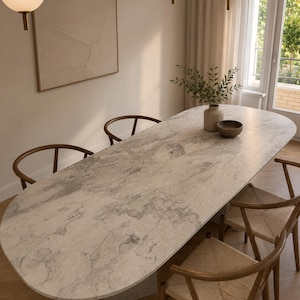 Solid oval marble dining table – natural stone table