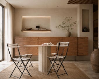Round dining table made of solid travertine | Handcrafted natural stone dining table | Designer stone table | Custom-made & Personalizable